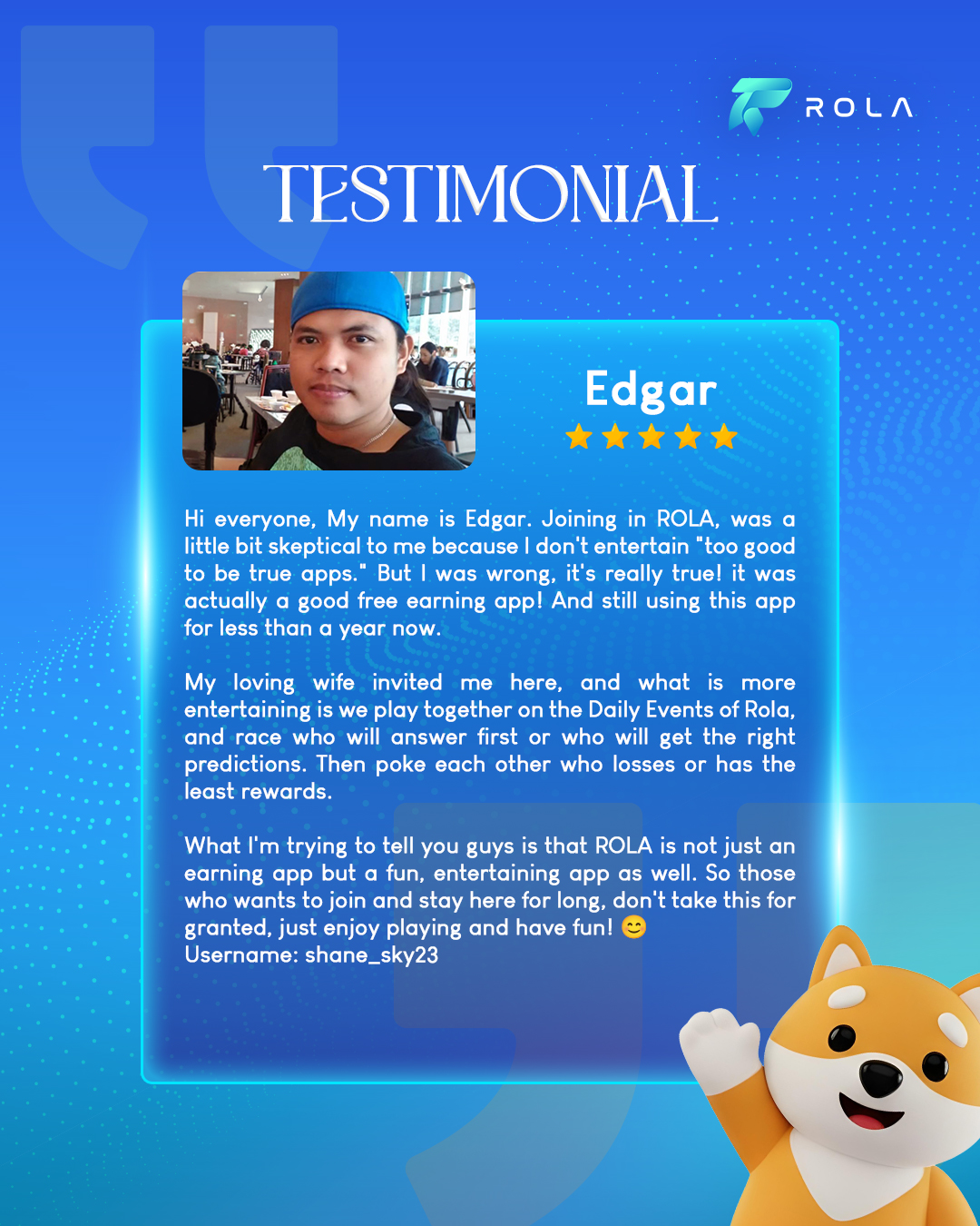 User testimony
