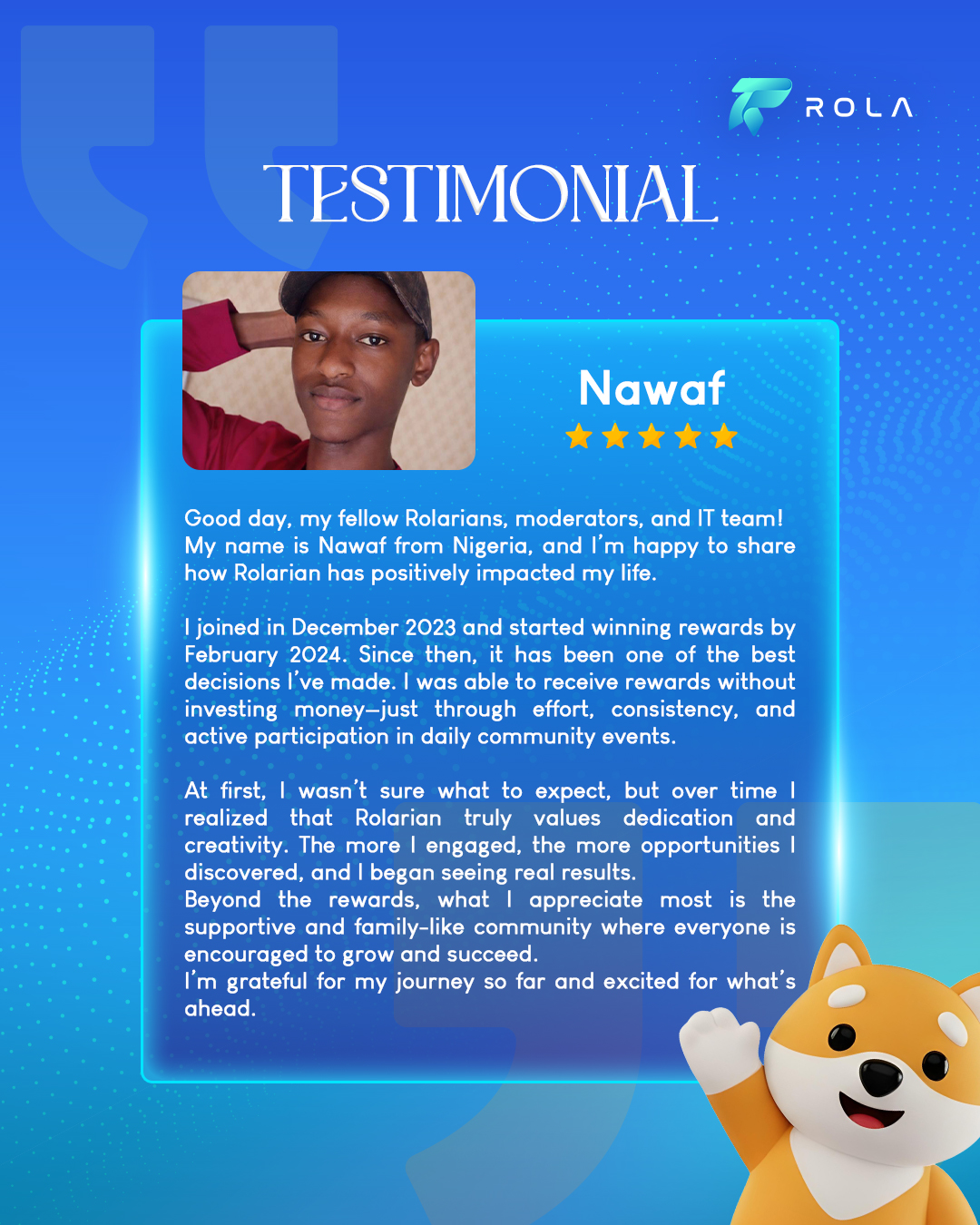 User testimony
